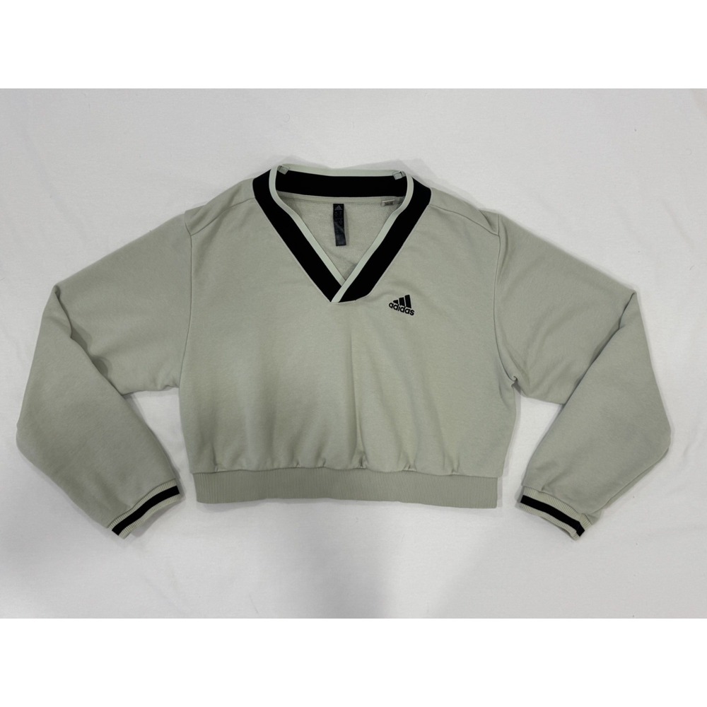 Adidas Women's Green Cropped V-Neck Pullover Sweatshirt Long Sleeve Fit Size M